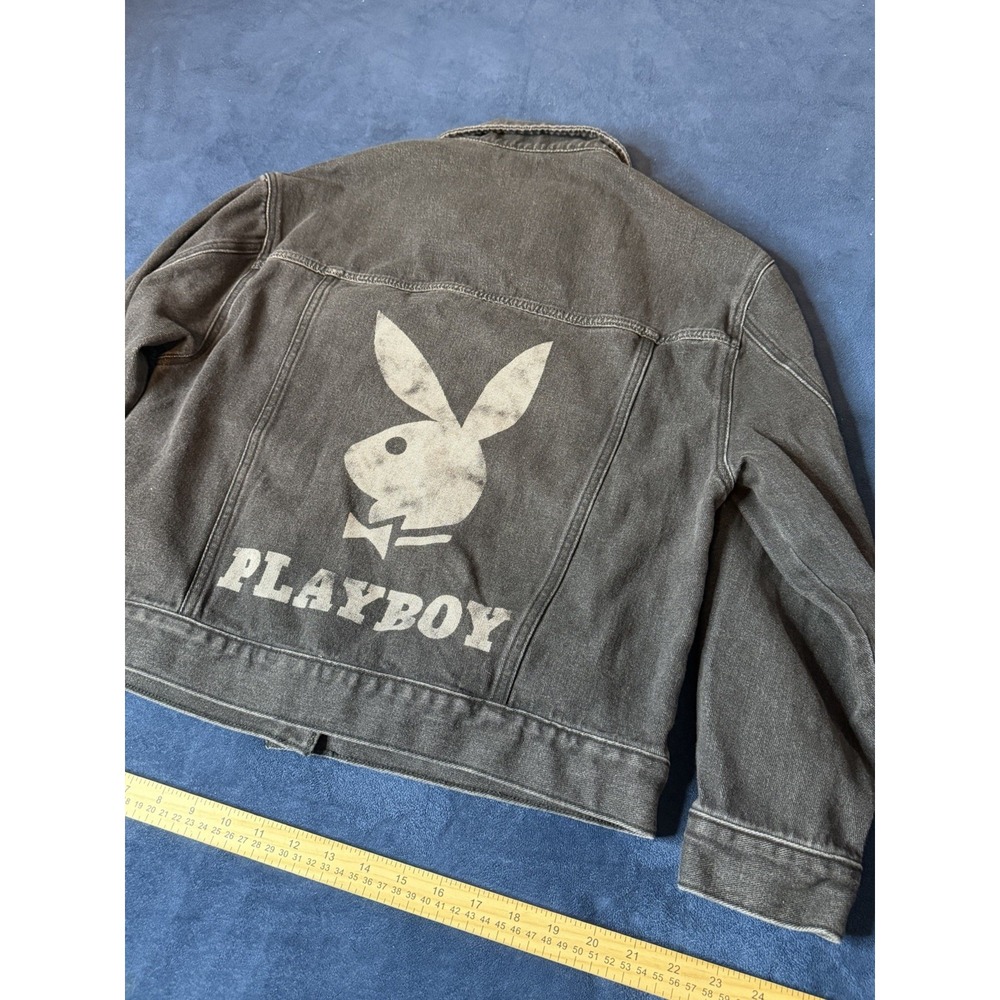 Playboy PacSun Washed Black Denim Trucker Jacket Women XS/S Cotton Bunny Logo